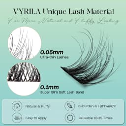 VYRILA Lash Clusters 0.05mm Individual Lashes 3D Wispy Lash Extension 0.1mm Super Thin Band Natural Lashes 8-16mix Lashes