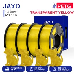 JAYO 3D PETG/PETG Transparent Filament 1.75mm Filament For Bambu FDM 3D Printer PETG Neatly Wound 3D Printing Material 4Rolls