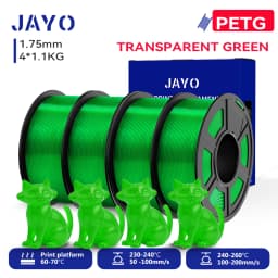 JAYO 3D PETG/PETG Transparent Filament 1.75mm Filament For Bambu FDM 3D Printer PETG Neatly Wound 3D Printing Material 4Rolls