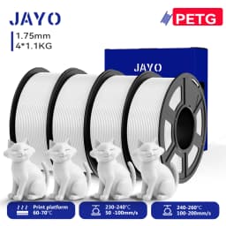 JAYO 3D PETG/PETG Transparent Filament 1.75mm Filament For Bambu FDM 3D Printer PETG Neatly Wound 3D Printing Material 4Rolls