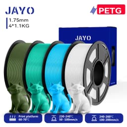 JAYO 3D PETG/PETG Transparent Filament 1.75mm Filament For Bambu FDM 3D Printer PETG Neatly Wound 3D Printing Material 4Rolls