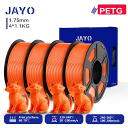 JAYO 3D PETG/PETG Transparent Filament 1.75mm Filament For Bambu FDM 3D Printer PETG Neatly Wound 3D Printing Material 4Rolls