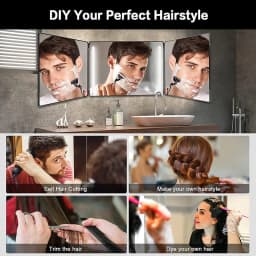 Black Portable 360 Mirror with Height Adjustable Telescoping Hooks Ideal for Self Hair Cutting Makeup Essential Fordable