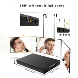 Black Portable 360 Mirror with Height Adjustable Telescoping Hooks Ideal for Self Hair Cutting Makeup Essential Fordable