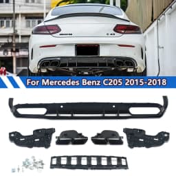 MagicKit Rear Diffuser+Exhaust Tips for Mercedes Benz C-CLASS A205 C205 COUPE C200 C300 C43 C63 AMG Line Rear Bumper Lip 15-21