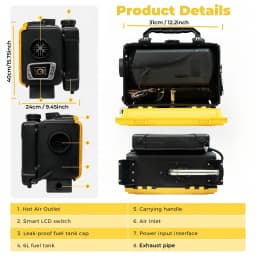 8KW Diesel Parking Heater 12V/220V Portable Toolbox Night Heater With Bluetooth APP Ventilation Mode For Trucks Boats Home RV