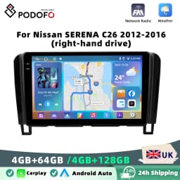 Podofo 4GB+64GB Car Radio Wireless Carplay Android Auto Audio Stereo 9 Inch 2 Din DVR GPS BT For Nissan SERENA C26 2012-2016