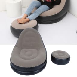 Modern Inflatable Folding Recliner Sofa Chair with Footstool for Living Room Balcony Garden
