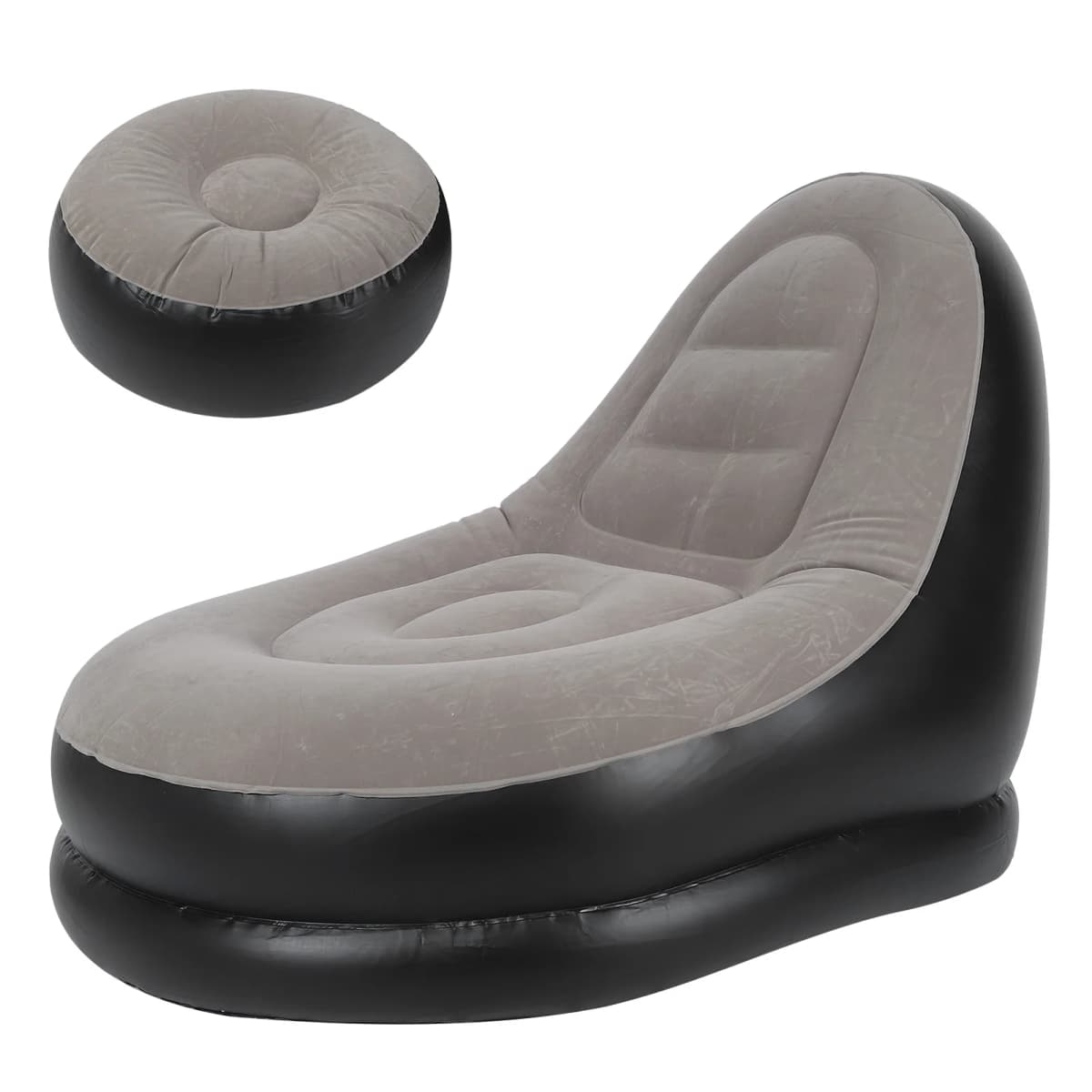 Modern Inflatable Folding Recliner Sofa Chair with Footstool for Living Room Balcony Garden