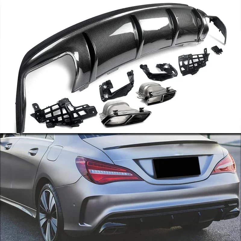 Rear Bumper Diffuser with Exhaust Tailpipes for Mercedes Benz W117 C117 CLA45 CLA200 CLA250 Rear Lip 2012 2013 2014 2015-2018