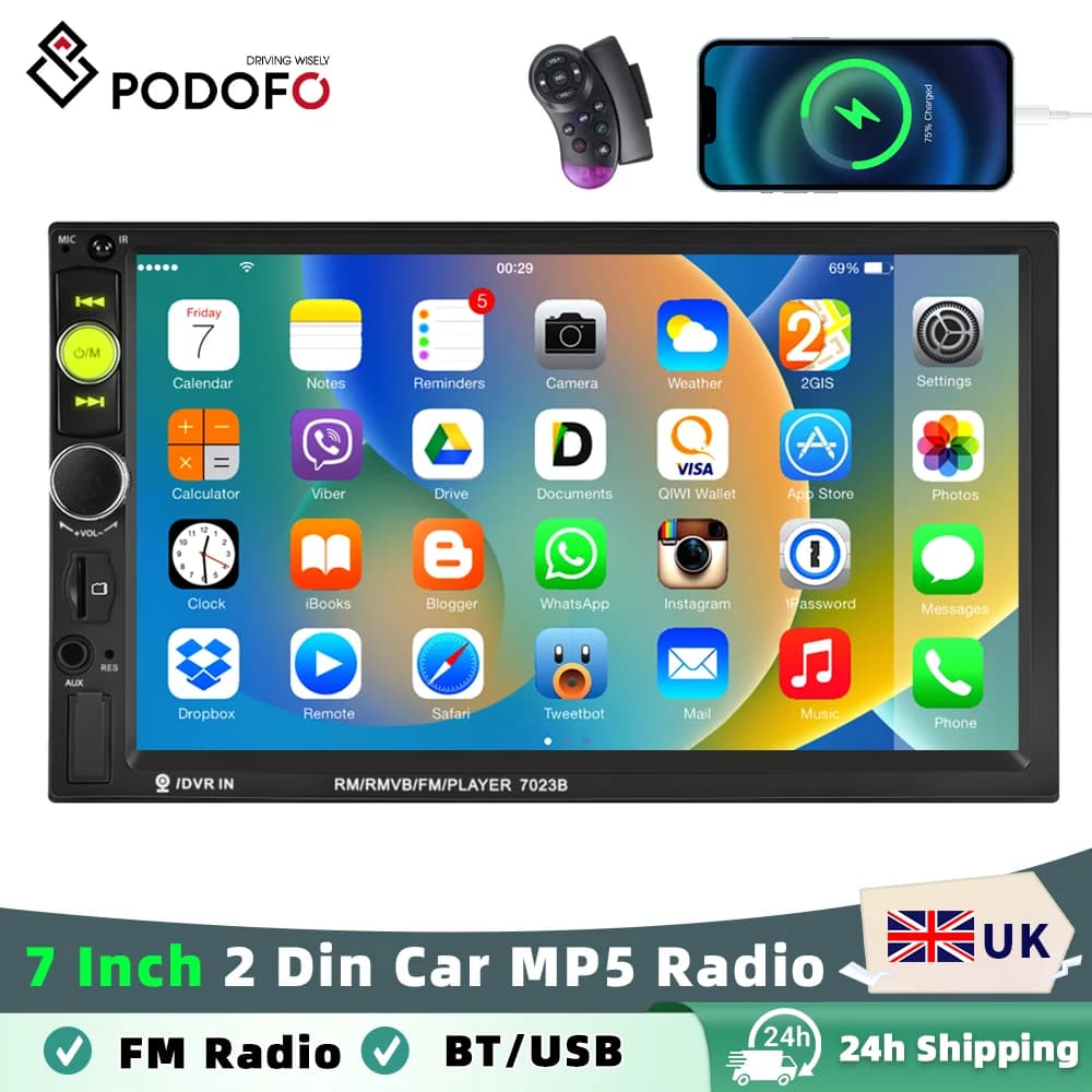 Podofo Car MP5 Player Mirror link Universal Multimedia Video Player 2 Din 7 Inch Audio Stereo BT FM RDS USB