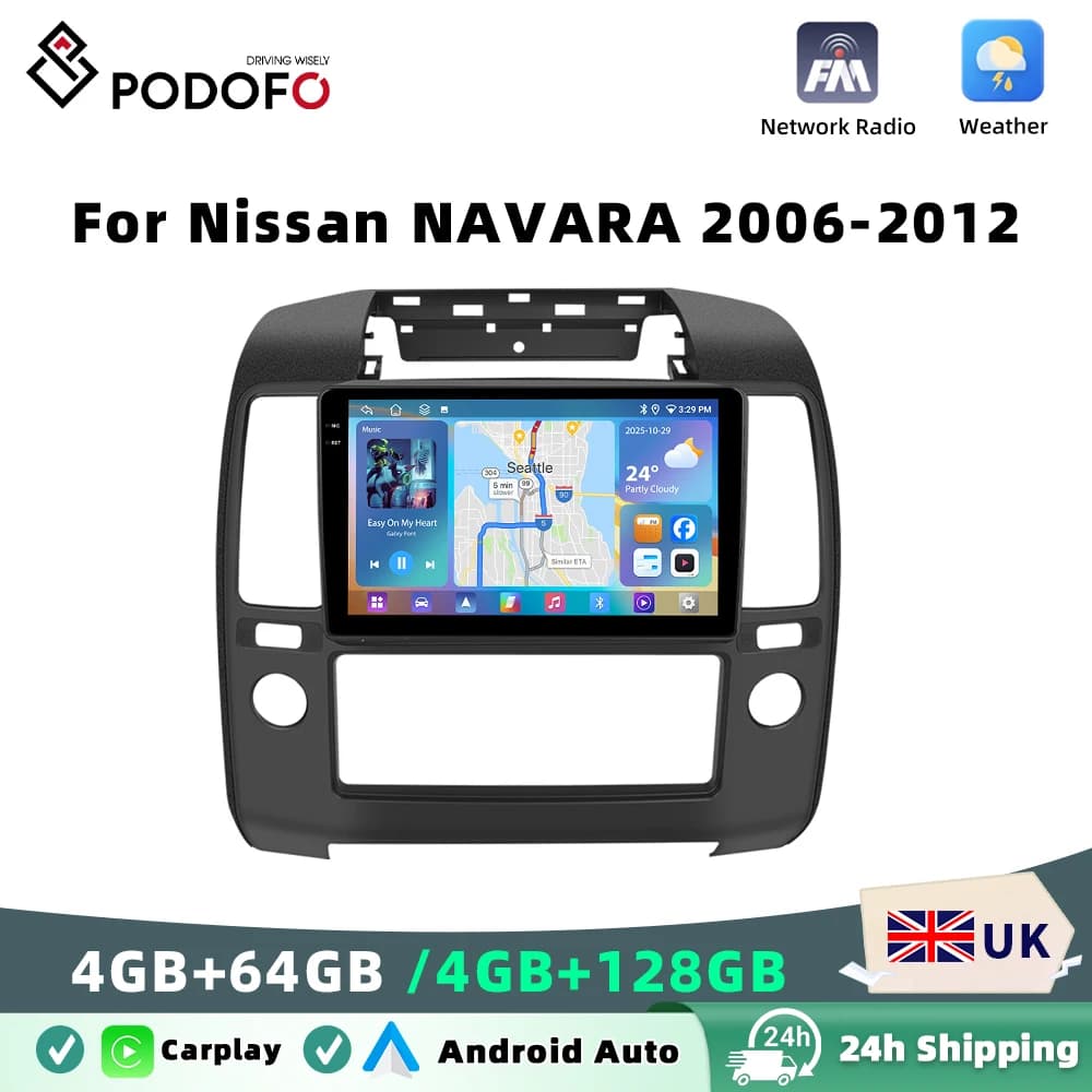 Podofo 9" 4GB+64GB Car Radio Wireless Carplay Android Auto Audio Stereo Mirror Link For Nissan NAVARA 2006-2012 GPS BT FM RDS