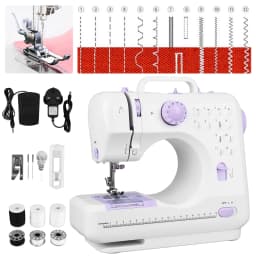 Portable Mini Electric Sewing Machine for Beginners 12 Stitches Foot Pedal Night Light Speed Control for DIY Home Sewing Mending