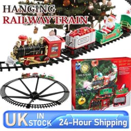 Battery Operate Railway Train with Sound&Light Hanging Railway Car Toys Kids Xmas Electric Toys Xmas Train Tree Decoration Track