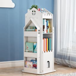 Voltsify 4-Tier Castle Kids Rotating Bookshelf Storage Organizer Rack