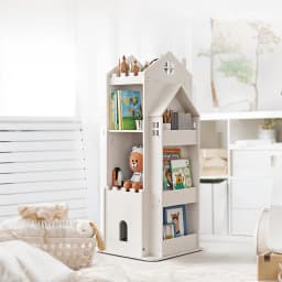 Voltsify 4-Tier Castle Kids Rotating Bookshelf Storage Organizer Rack