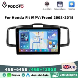 Podofo Wireless Carplay Android Auto Car Radio 4GB+64GB Stereo Multimedia Player 10 Inch GPS For Honda Fit MPV/Freed 2008-2015
