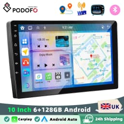 Podofo 6GB+128GB Car Radio Wireless Carplay Android Auto Universal Multimedia Video Player 10.1 Inch 2 Din MirrorLink BT GPS