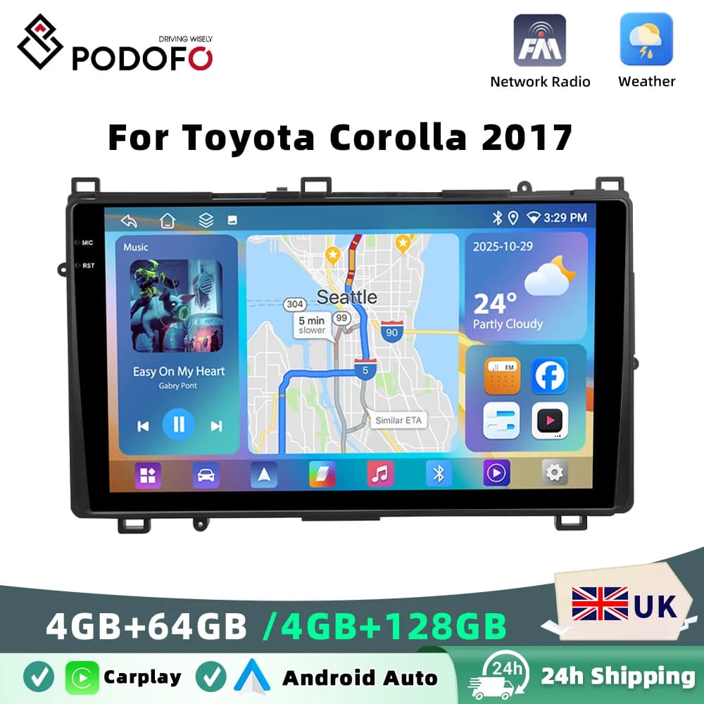 Podofo 4GB+64GB Car Radio For Toyota Corolla 2017 Wireless Carplay Android Auto Multimedia Video Player Mirror Link 9'' GPS BT