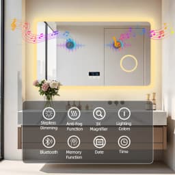 80/100/120/CM LED Bathroom Mirror with Bluetooth Dimmable Backlit Vanity Mirror with 3X Magnifier and Screen Display
