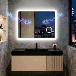 80/100/120/CM LED Bathroom Mirror with Bluetooth Dimmable Backlit Vanity Mirror with 3X Magnifier and Screen Display