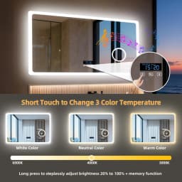 80/100/120/CM LED Bathroom Mirror with Bluetooth Dimmable Backlit Vanity Mirror with 3X Magnifier and Screen Display
