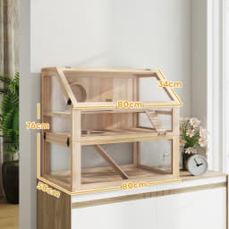 PawHut Wooden Hamster Cage 3 Tier Natural Wood Finish