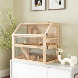 PawHut Wooden Hamster Cage 3 Tier Natural Wood Finish