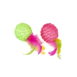 Cat Feather Ball Toy 2 Pack Green & Pink, Interactive Durable Rubber Play for Cats Indoor Fun