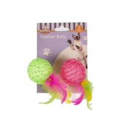 Cat Feather Ball Toy 2 Pack Green & Pink, Interactive Durable Rubber Play for Cats Indoor Fun