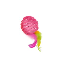 Cat Feather Ball Toy 2 Pack Green & Pink, Interactive Durable Rubber Play for Cats Indoor Fun
