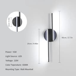 Black LED Interior Wall Sconce,16W Modern Wall Lamp,Black Lighting LED Wall Light for Bedroom, Living Room,Hallway, Stairs