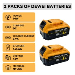 2Pack 18V 8.0Ah Li-Ion Replacement Battery for Dewal Pin Cordless Power Tools, High Capacity Rechargeable Battery Pack