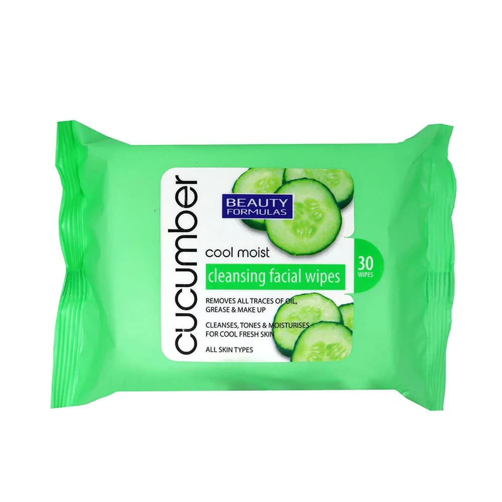 Beauty Formulas Cucumber Cleansing Facial Wipes 30 Pack, Refreshing Makeup Remover for All Skin Types