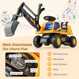 DORTALA Kids Ride On Excavator Ride On Tractor w/ Rotating Seat Yellow Kids Gift Christmas Gift