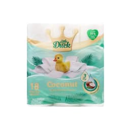 Little Duck Toilet Tissue 3Ply, Coconut Scented White Rolls, 18 Pack for Home and Bathroom Use