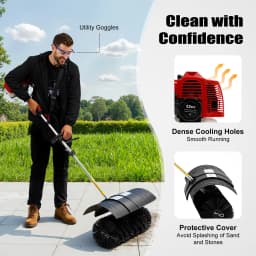 2.3HP 52CC Gas Powered Walk Behind Sweeper Multi Surface Brush Cleaner for Driveway Lawn Artificial Grass Garage Snow Removal