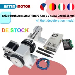 【EU Stock】CNC Fourth Axis 4th A Rotary Axis 3 Jaw 4 Jaw Chuck 65mm Activity Tailstock Center Height 54MM & Power & Driver