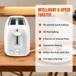 Bread Toaster 2 Slice with Wide Slots, 6 Browning Settings, High Lift, Slide-out Crumb Tray, Frozen, Reheat, Stop Functions, 90s