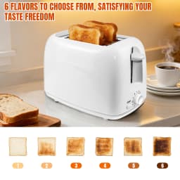 Bread Toaster 2 Slice with Wide Slots, 6 Browning Settings, High Lift, Slide-out Crumb Tray, Frozen, Reheat, Stop Functions, 90s