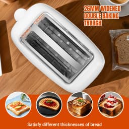 Bread Toaster 2 Slice with Wide Slots, 6 Browning Settings, High Lift, Slide-out Crumb Tray, Frozen, Reheat, Stop Functions, 90s