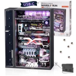 ROKR 3D Puzzle Model Kits DIY Marble Run Model with Electric LED Light Gaming Desk Future City for Men Children Kids MR02S