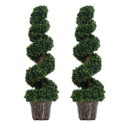 Outsunny 2 Pack Artificial Boxwood Spiral Tree Decorative Plant w/ Nursery Pot