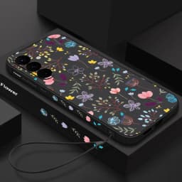 Luxury Flower Print Lanyard Case For Samsung Galaxy A55 A54 5G A35 A25 A15 A14 A34 A52 S21 FE S22 S23 S24 Ultra Silicone Cover