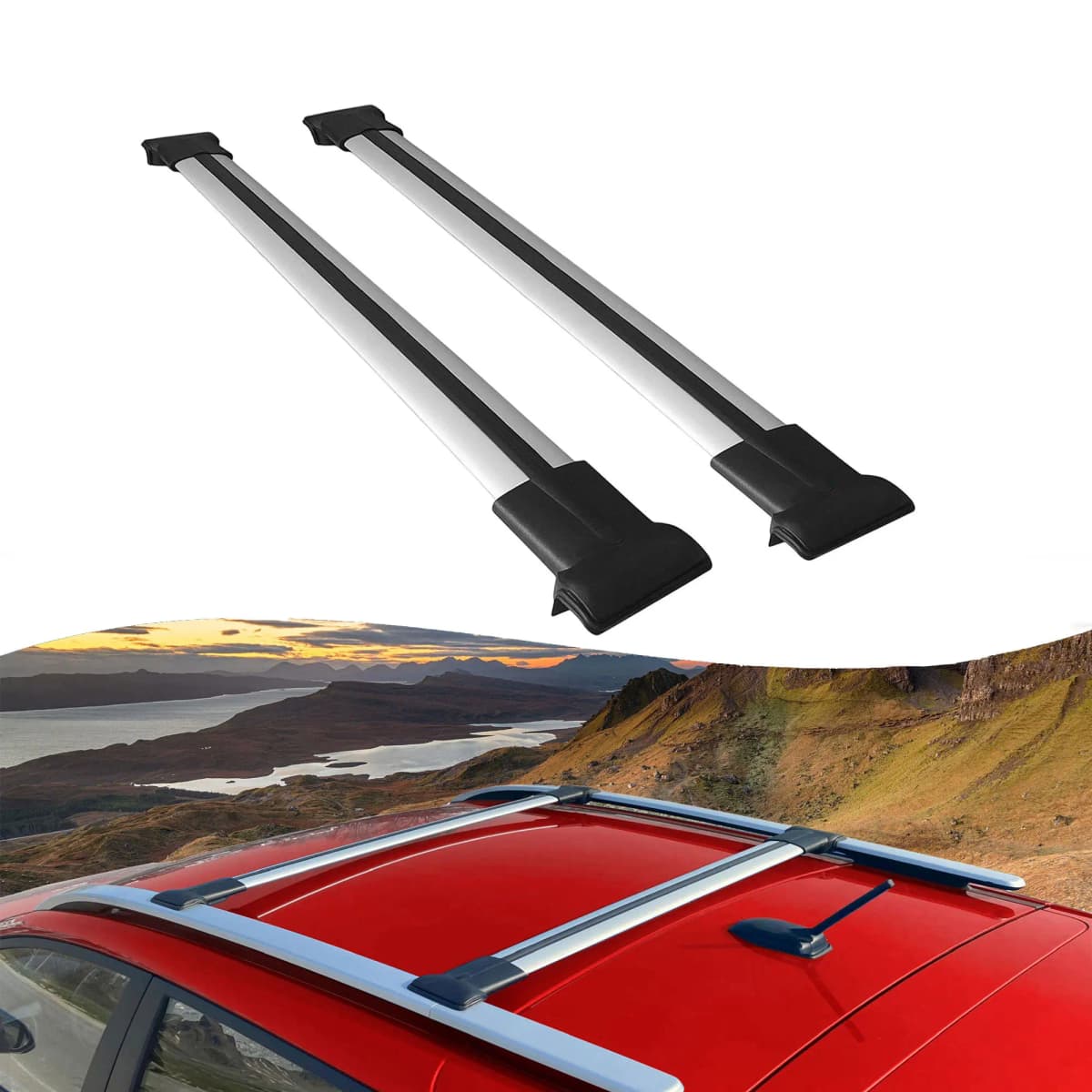 Roof Rack Cross Bars for Vw Sharan 2 2010-2022 ; Compatible with Raised Roof Rails and Roof Bars – 2 Pcs Rail Carrier (Grey)