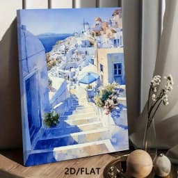 1PC 2D Flat, 1pc 2D High-definition Printed Santorini Scenery Canvas Poster, in Fresh and Beautiful Blue and White Tones. Framed Canvas Painting and Poster, Ready to Hang. Home Decor, Wall Art, Room Decoration. Ideal Gift for Living Room, Bedroom