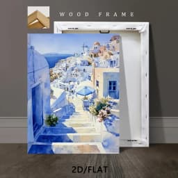 1PC 2D Flat, 1pc 2D High-definition Printed Santorini Scenery Canvas Poster, in Fresh and Beautiful Blue and White Tones. Framed Canvas Painting and Poster, Ready to Hang. Home Decor, Wall Art, Room Decoration. Ideal Gift for Living Room, Bedroom