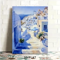 1PC 2D Flat, 1pc 2D High-definition Printed Santorini Scenery Canvas Poster, in Fresh and Beautiful Blue and White Tones. Framed Canvas Painting and Poster, Ready to Hang. Home Decor, Wall Art, Room Decoration. Ideal Gift for Living Room, Bedroom