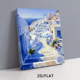 1PC 2D Flat, 1pc 2D High-definition Printed Santorini Scenery Canvas Poster, in Fresh and Beautiful Blue and White Tones. Framed Canvas Painting and Poster, Ready to Hang. Home Decor, Wall Art, Room Decoration. Ideal Gift for Living Room, Bedroom