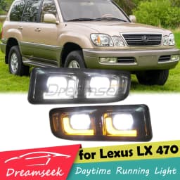 LED DRL Fog Lamp for Lexus LX 470 J100 1998-2007 Daytime Running Light Assembly Dynamic Turn Signal Light Car Driving Indicator